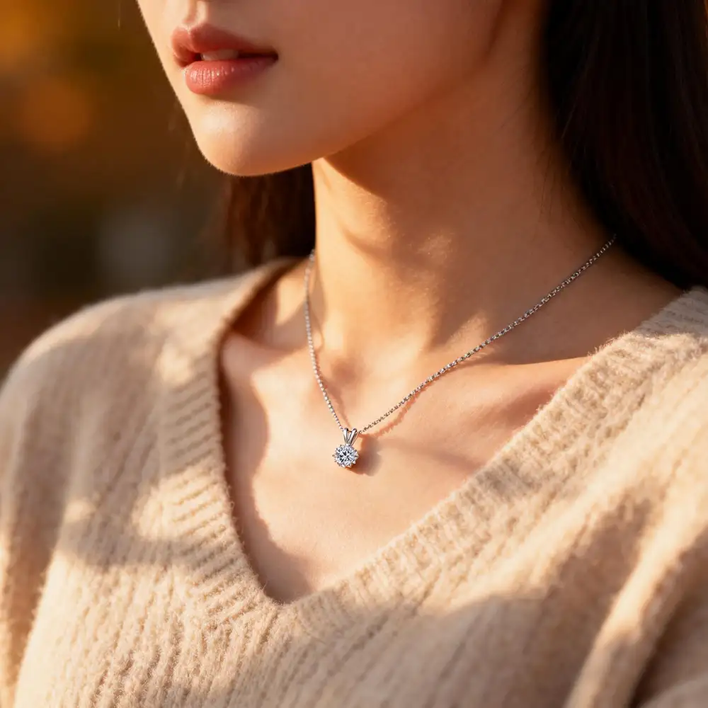 Alternative view of 0.5-2ct S925 Sterling Silver Snowflake Moissanite Solitaire Necklace