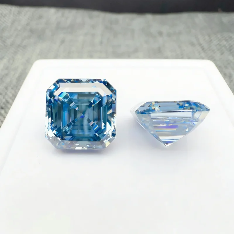 0.5-3ct Blue Asscher Cut Moissanite Loose Stone Wholesale