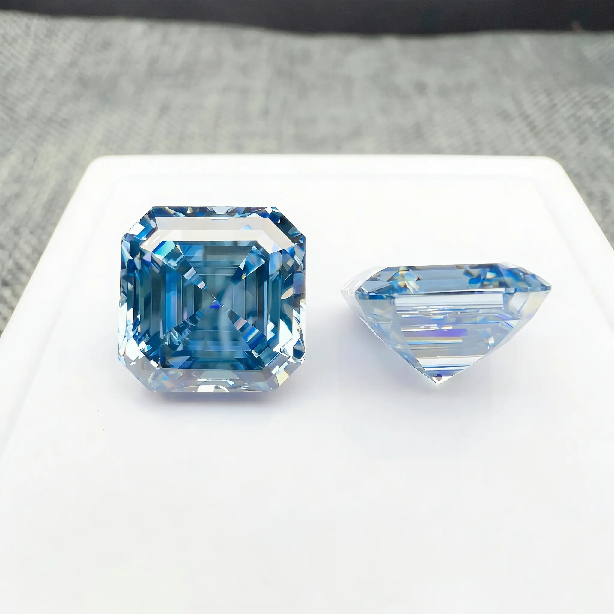 0.5-3ct Blue Asscher Cut Moissanite Loose Stone Wholesale