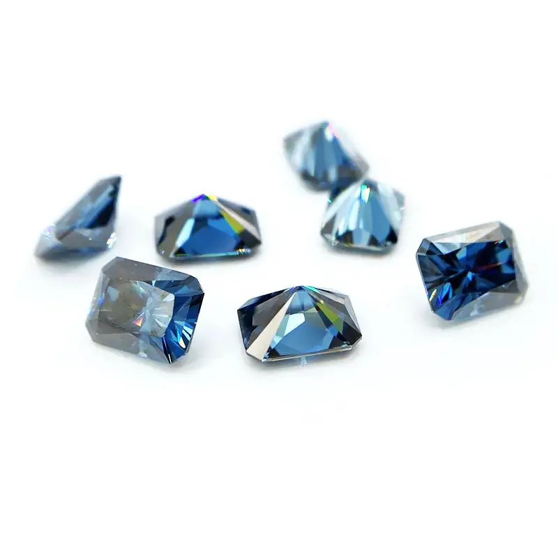 0.5-3ct Blue Radiant Cut Moissanite Loose Stone Wholesale