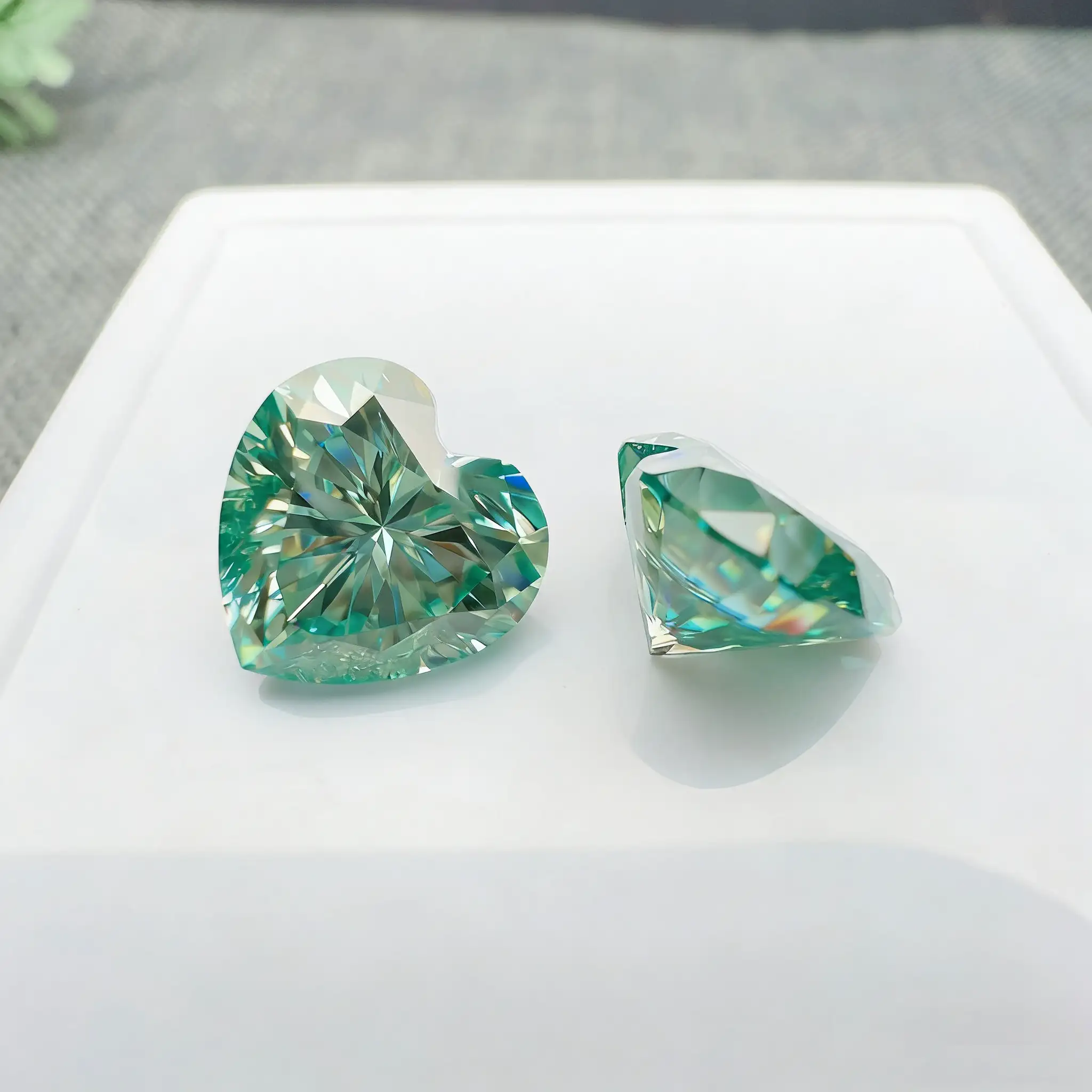 0.5-3ct Heart Teal Moissanite Loose Stone GRA Certified