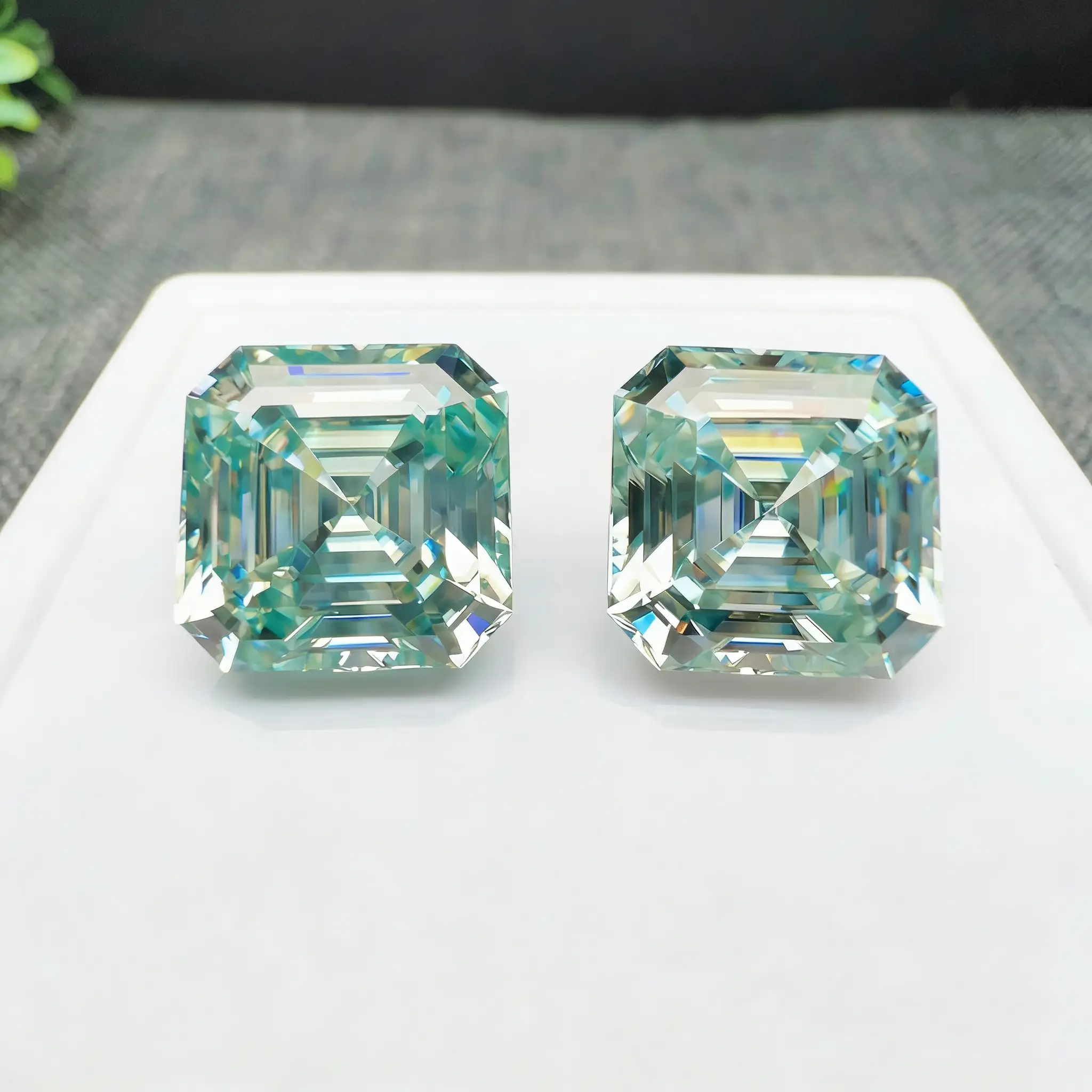 0.5-3ct Teal Asscher Cut Moissanite Loose Stone Wholesale