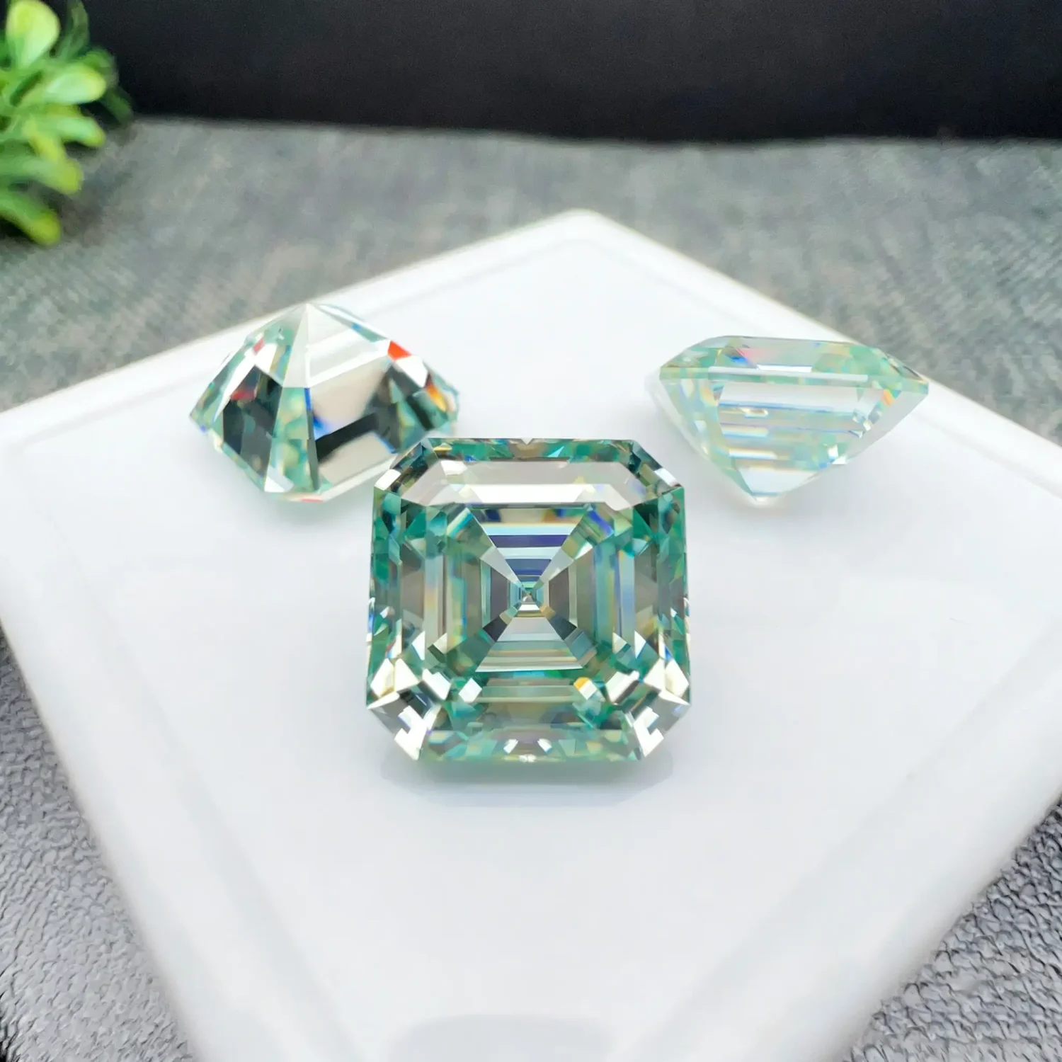 Alternative view of 0.5-3ct Teal Asscher Cut Moissanite Loose Stone Wholesale