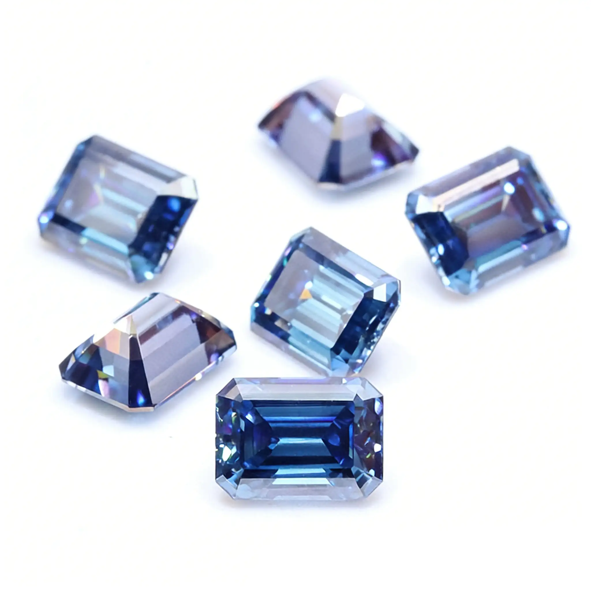 0.5-5ct Blue Emerald Cut Moissanite Loose Stone Wholesale