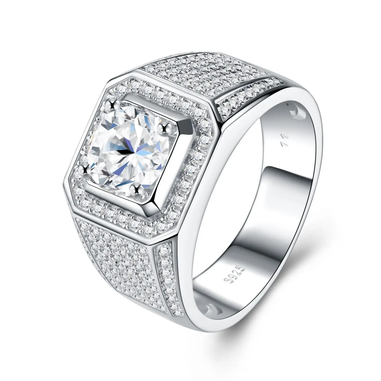 2ct S925 Sterling Silver Mens Moissanite Engagement Rings
