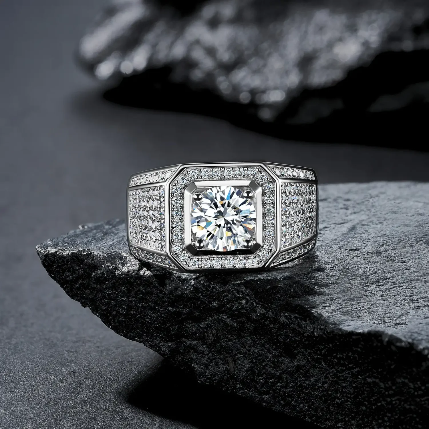 2ct S925 Sterling Silver Mens Moissanite Engagement Rings - Image 3