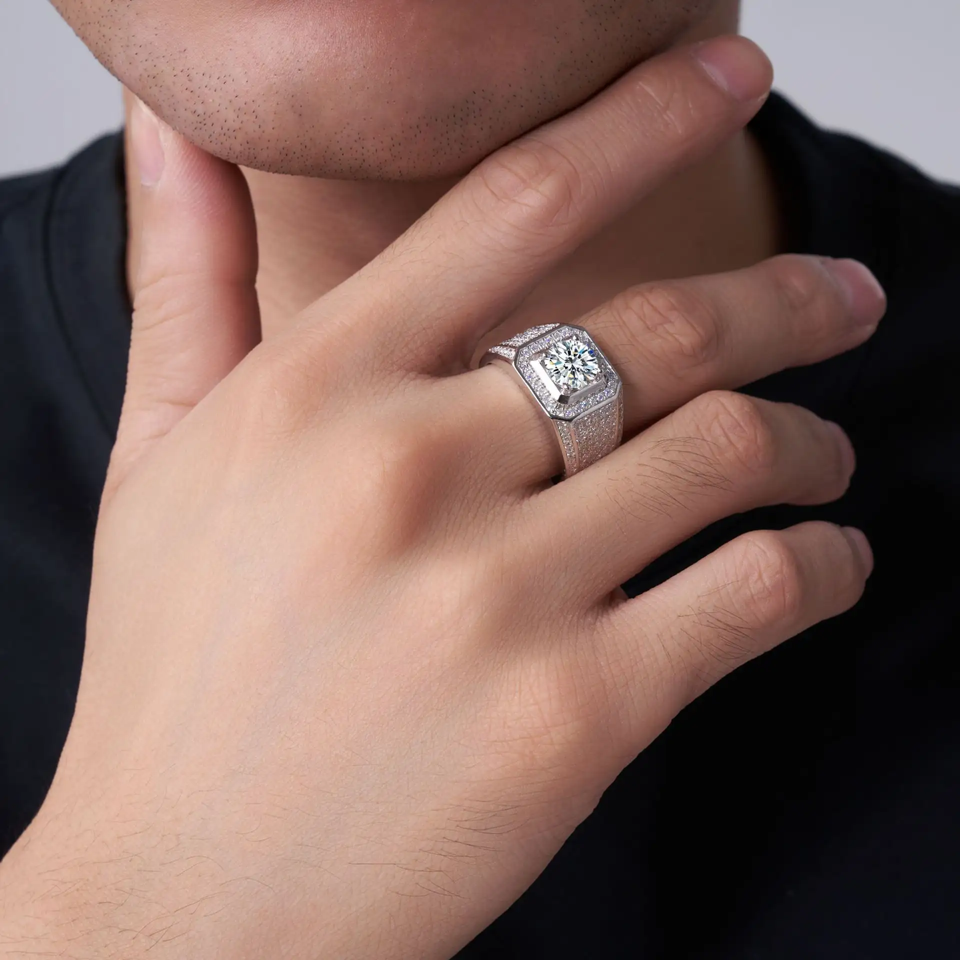 2ct S925 Sterling Silver Mens Moissanite Engagement Rings - Image 2