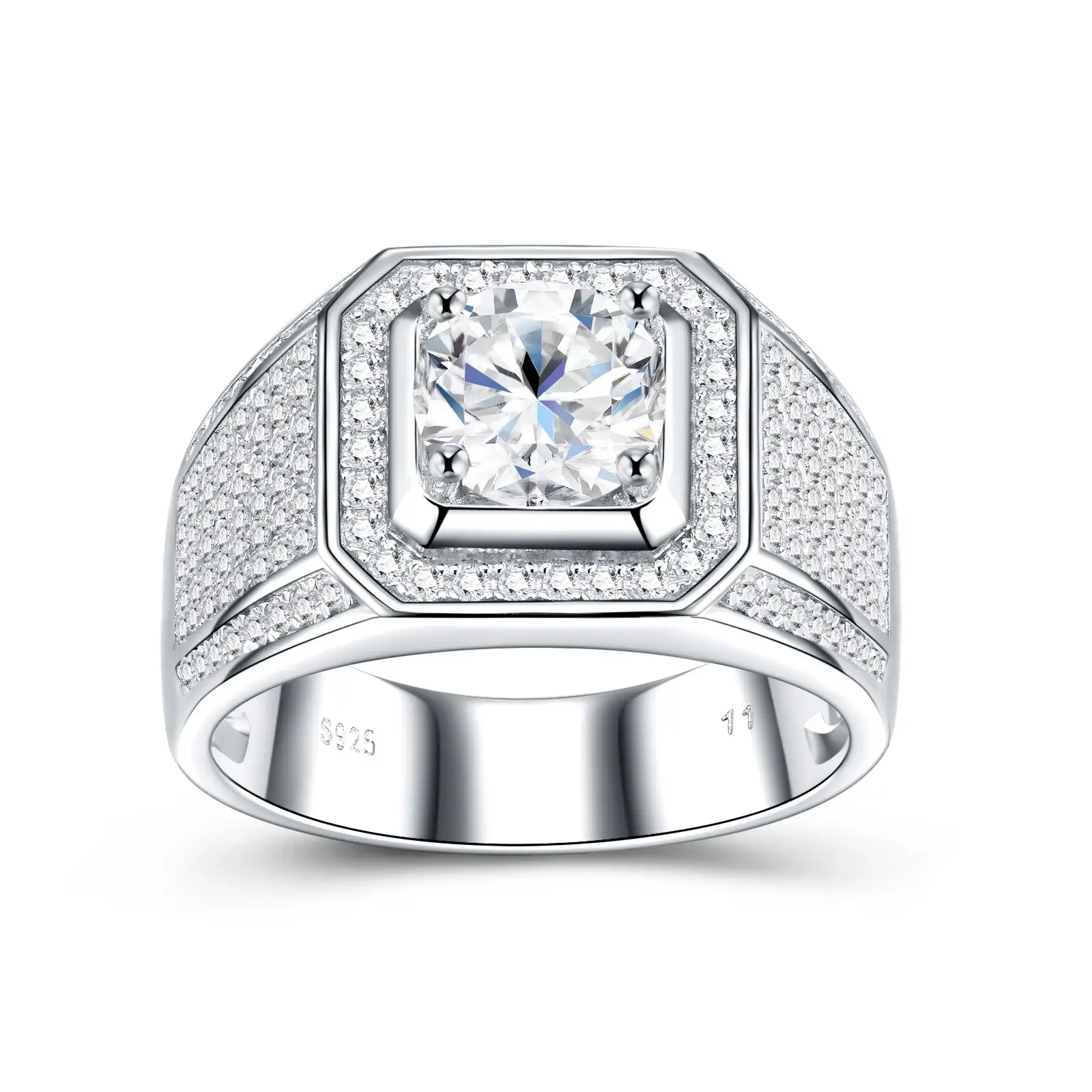 2ct S925 Sterling Silver Mens Moissanite Engagement Rings - Image 4