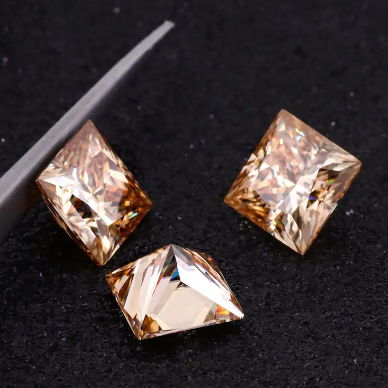Alternative view of 0.6-5ct Champagne Princess Cut Moissanite Loose Stone Wholesale