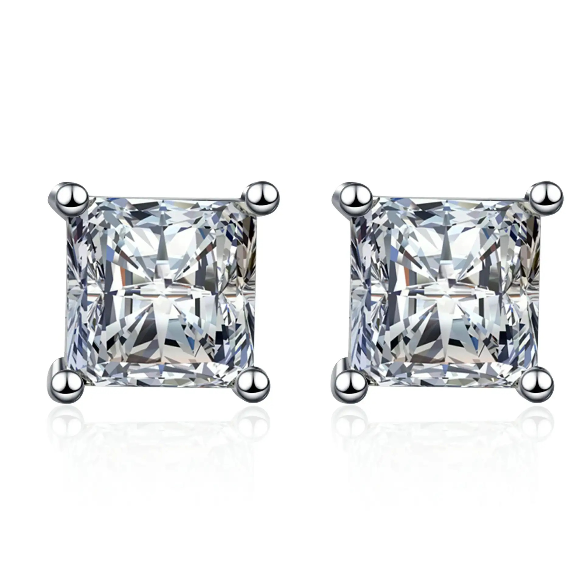 Dainty Silver Moissanite Princess Cut Earrings for Women