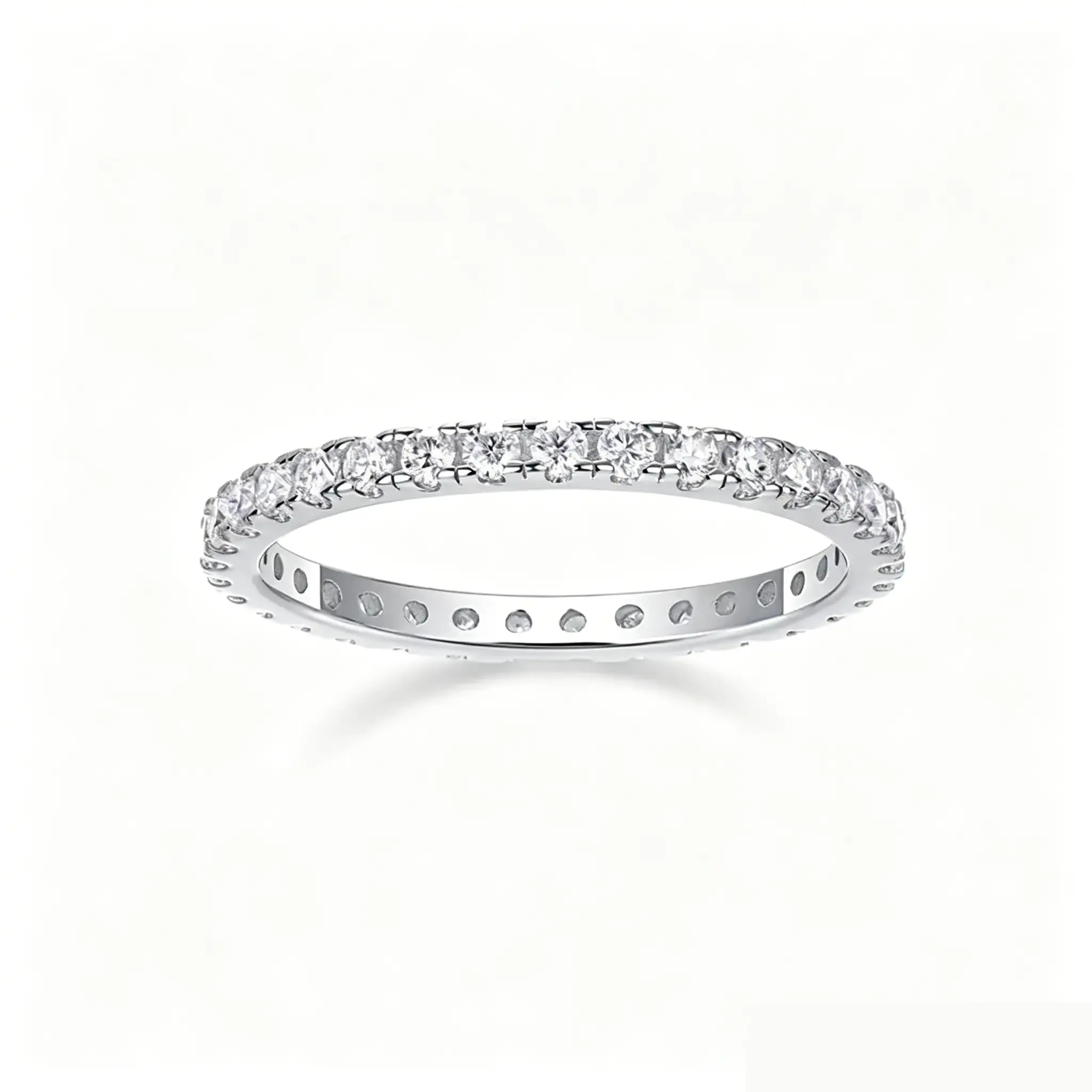 Dainty Womens Silver Thin Moissanite Wedding Band