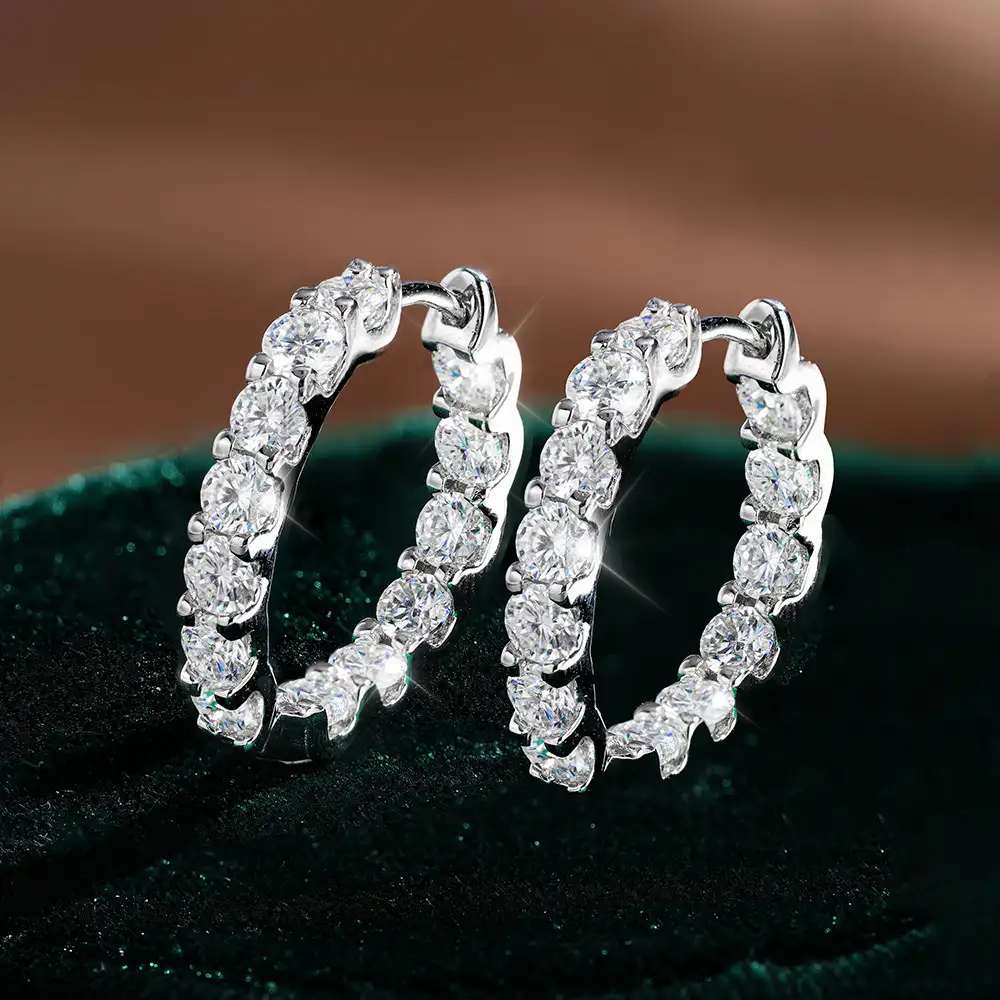 Elegant S925 Sterling Silver Moissanite Hoop Earrings for Women - Image 3