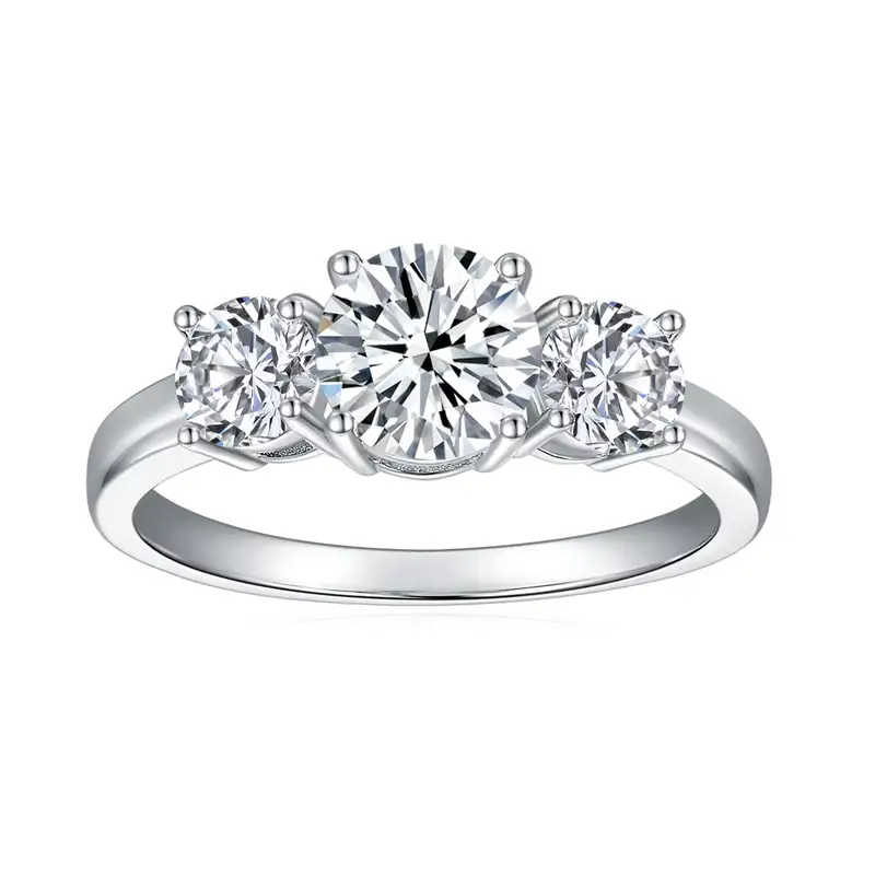 Graceful S925 Sterling Silver 3 Stone Moissanite Ring - Image 6