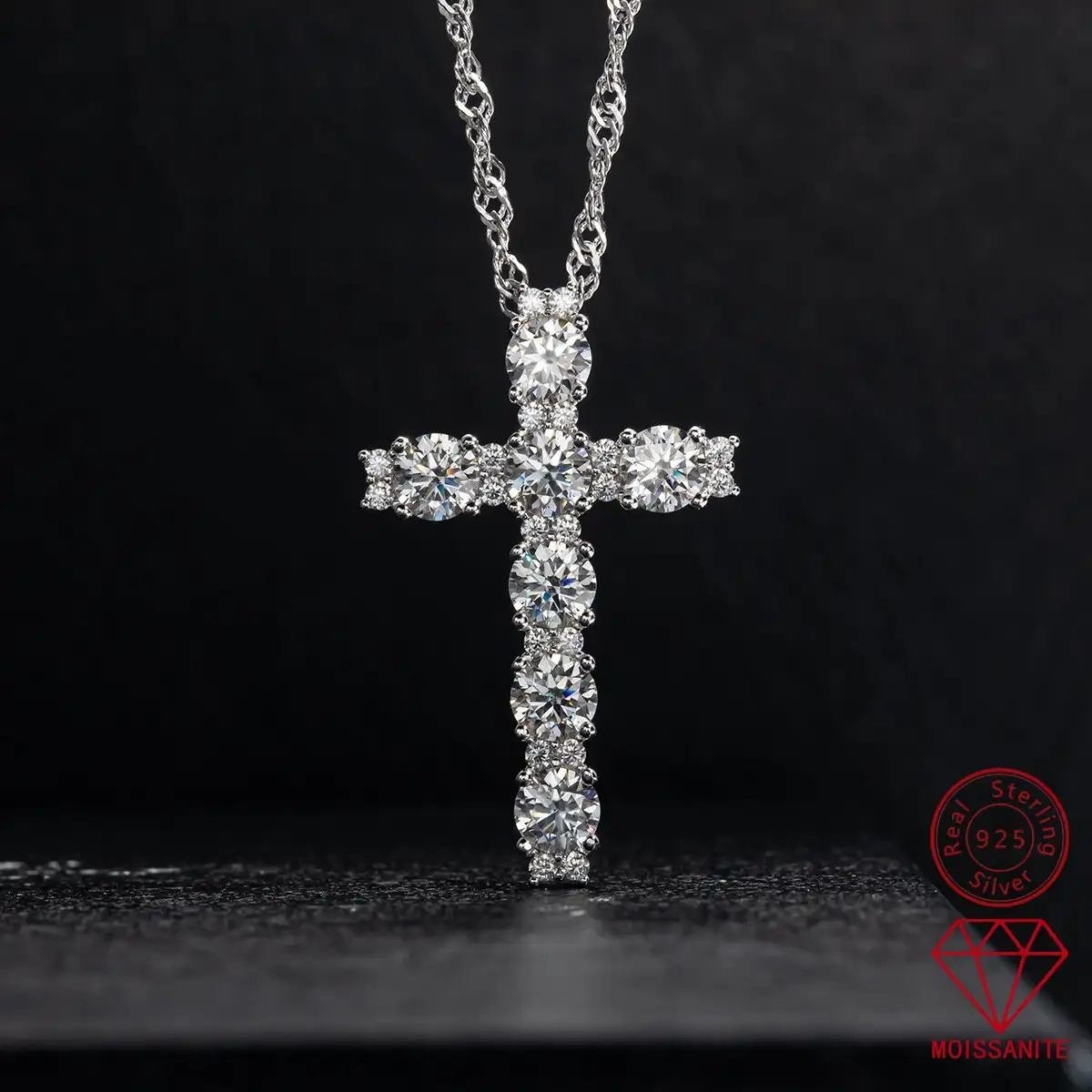 Luxury Cross Moissanite Pendant Necklace for Men Women
