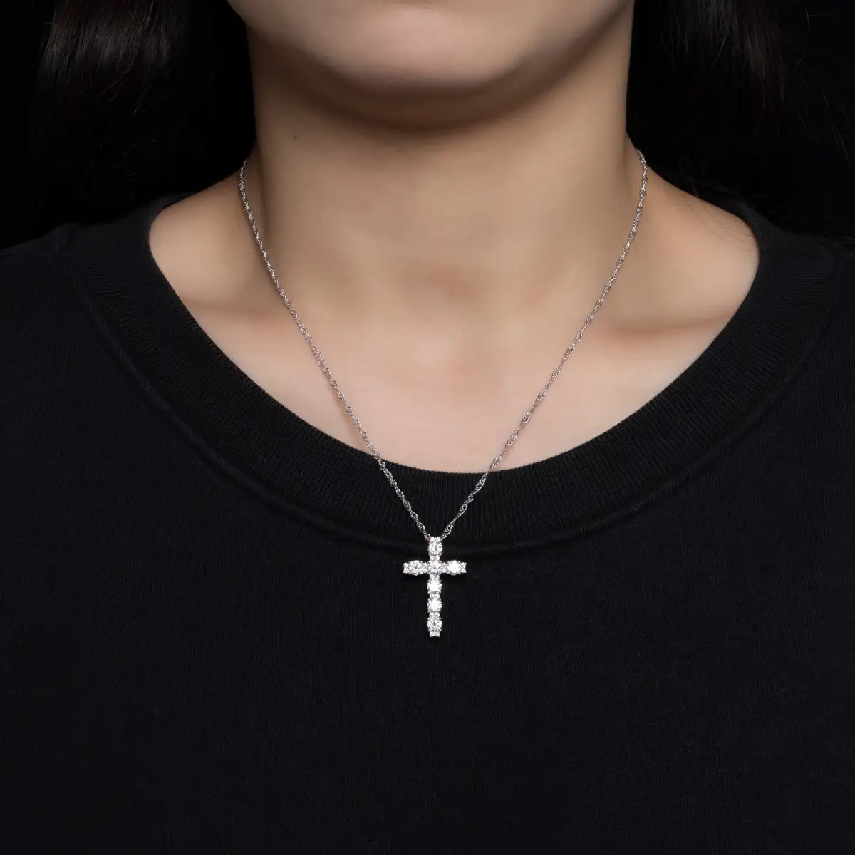 Alternative view of Luxury Cross Moissanite Pendant Necklace for Men Women