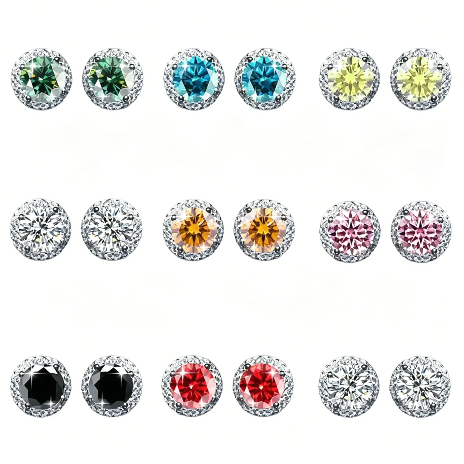 Multi-Color S925 Sterling Silver Moissanite Halo Earrings