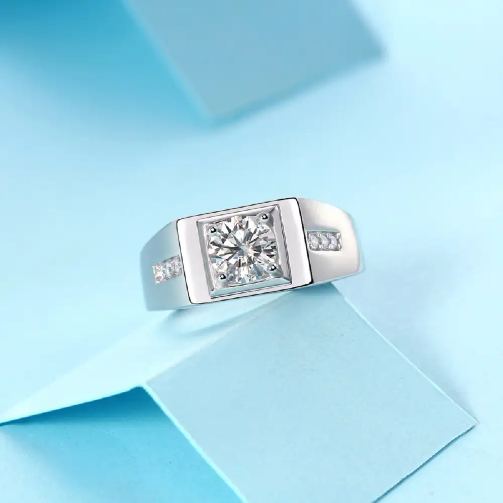 Rugged S925 Sterling Silver Mens Moissanite Wedding Bands - Image 4