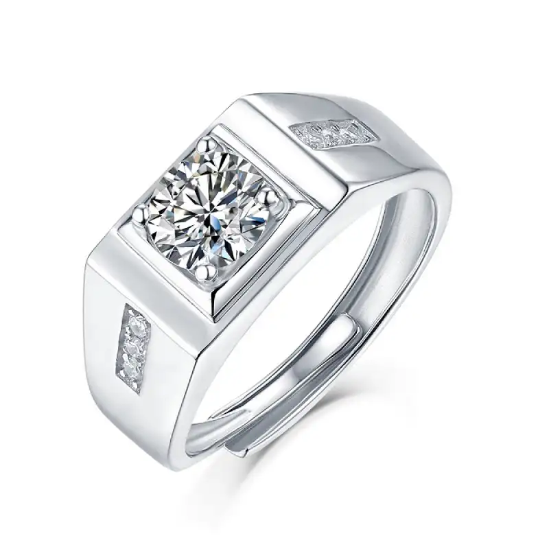 Rugged S925 Sterling Silver Mens Moissanite Wedding Bands