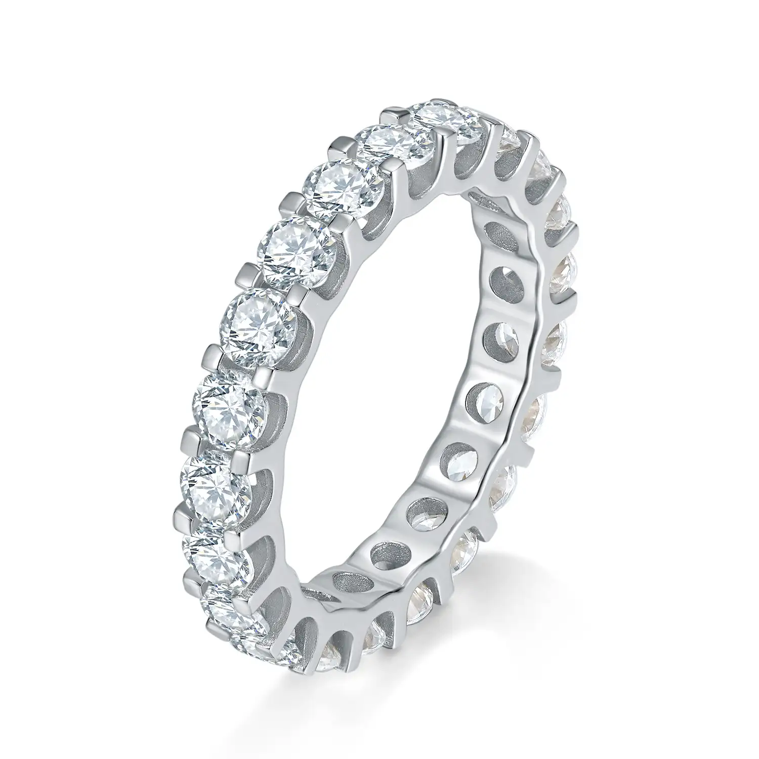 Unisex S925 Sterling Silver 4mm Moissanite Eternity Band
