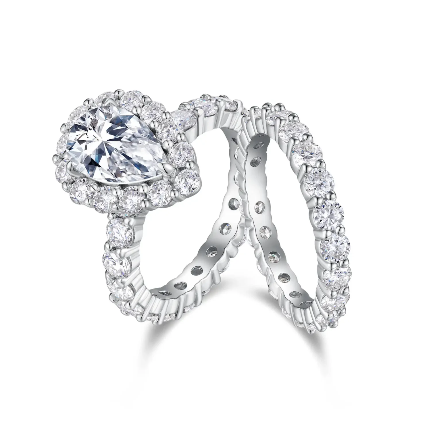 2.5ct Womens Pear Shaped Moissanite Engagement Ring Set - Image 3