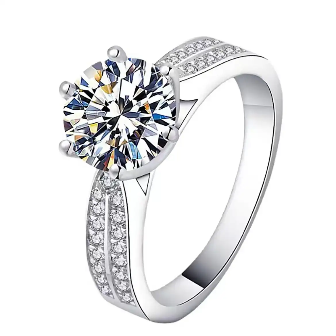 0.5-3ct S925 Sterling Silver Round Cut Moissanite Engagement Ring