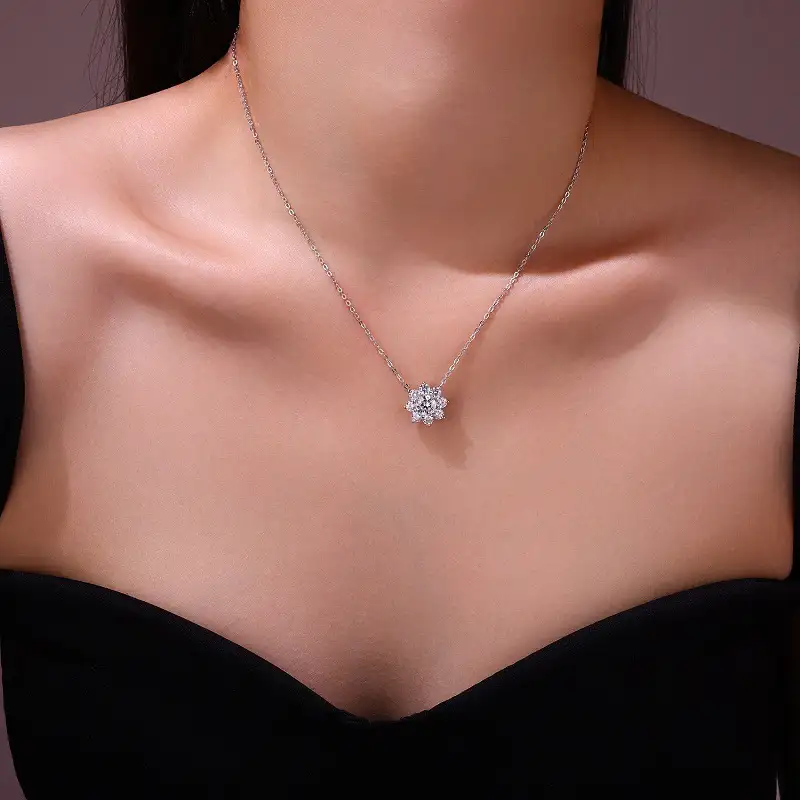 Alternative view of 0.5-3ct Womens S925 Sterling Silver Sunflower Moissanite Necklace