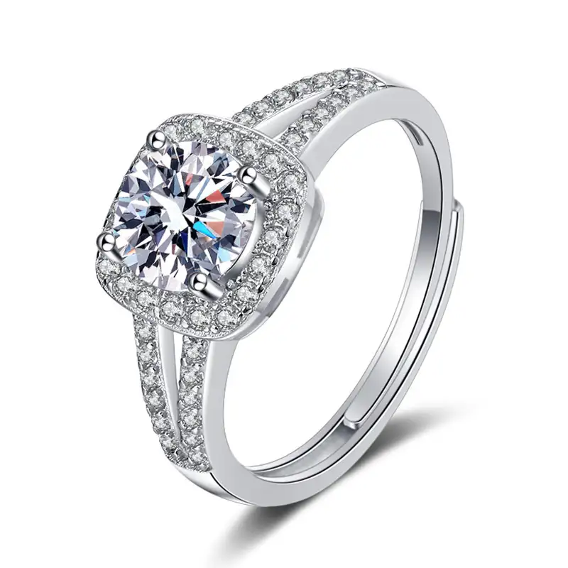 1-2ct S925 Sterling Silver Square Moissanite Halo Rings