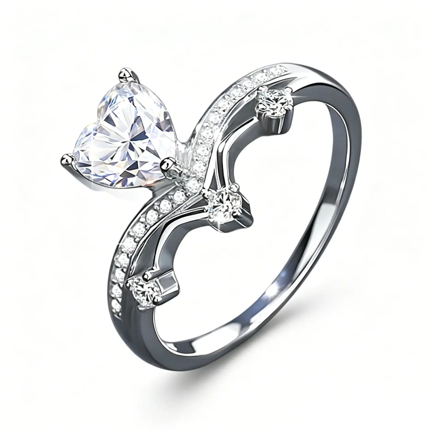 1 Carat S925 Sterling Silver Heart Shaped Moissanite Ring