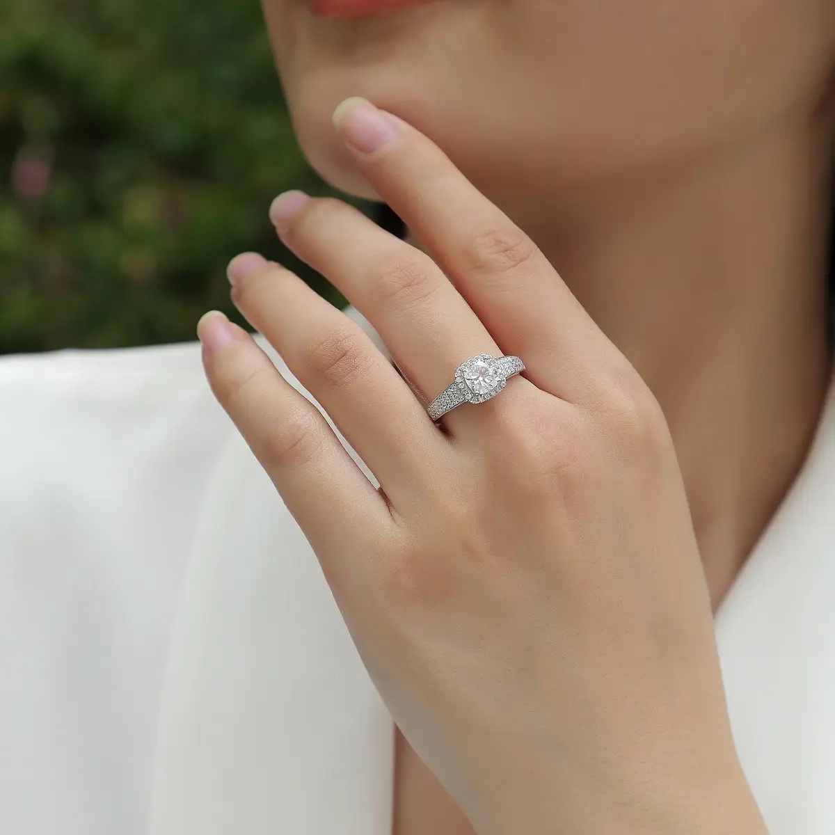 Alternative view of 1.1ct S925 Sterling Silver Cushion Cut Moissanite Ring
