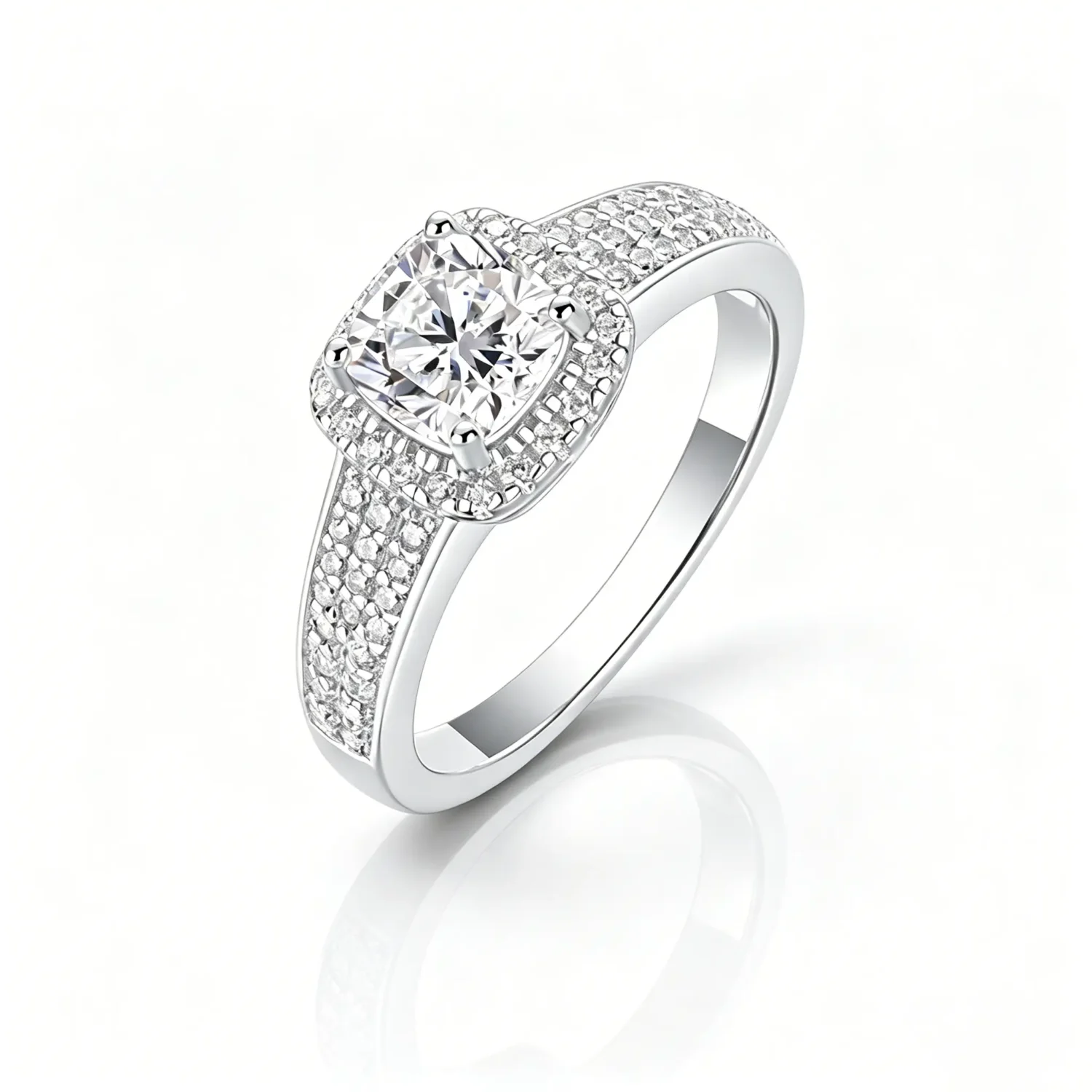 1.1ct S925 Sterling Silver Cushion Cut Moissanite Ring