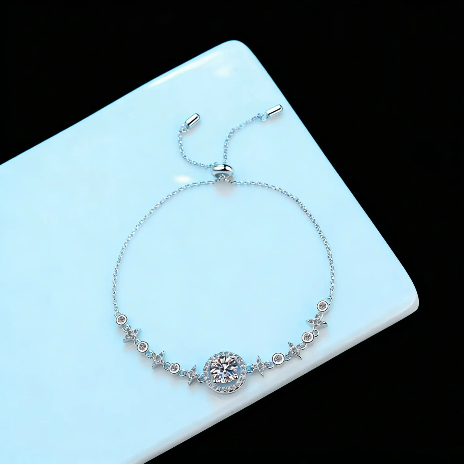 1ct S925 Sterling Silver Halo Womens Moissanite Bracelet - Image 5