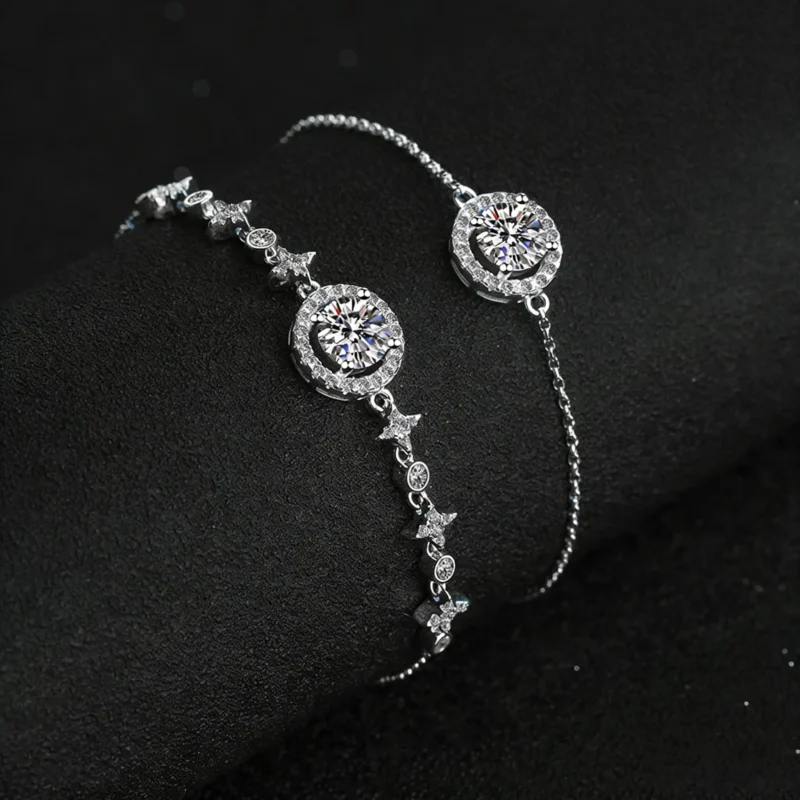 1ct S925 Sterling Silver Halo Womens Moissanite Bracelet
