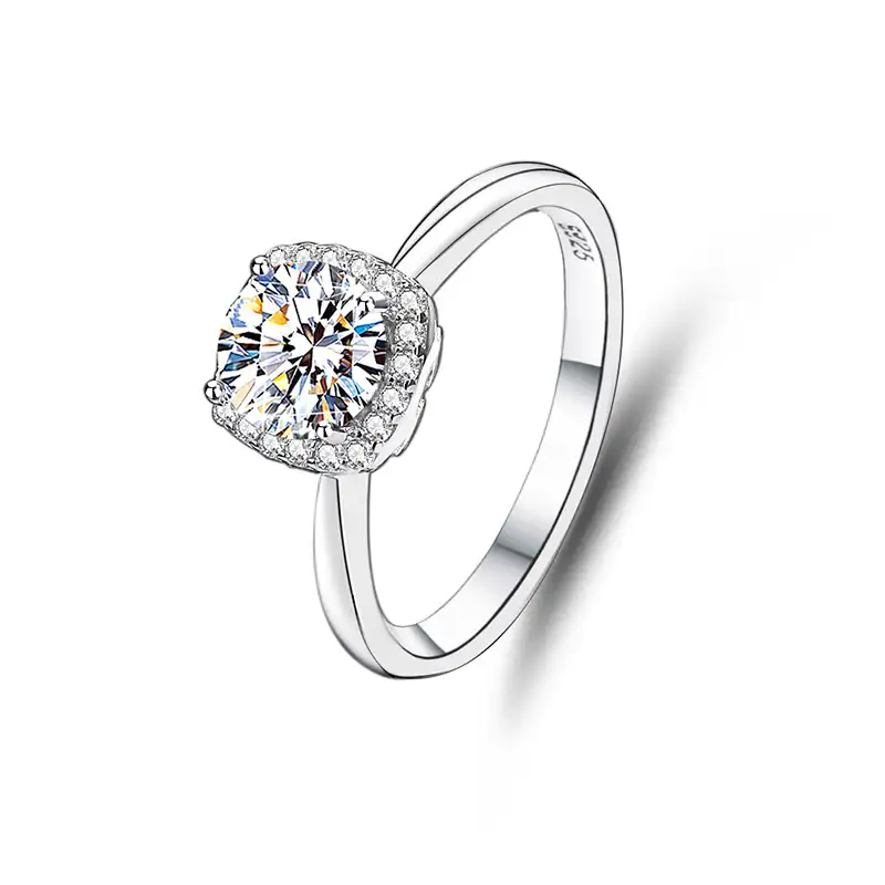 1ct S925 Sterling Silver Moissanite Halo Rings for Women