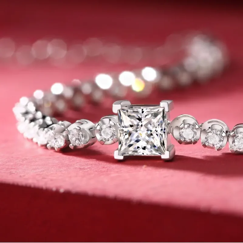 1ct S925 Sterling Silver Princess Cut VVS Moissanite Bracelet