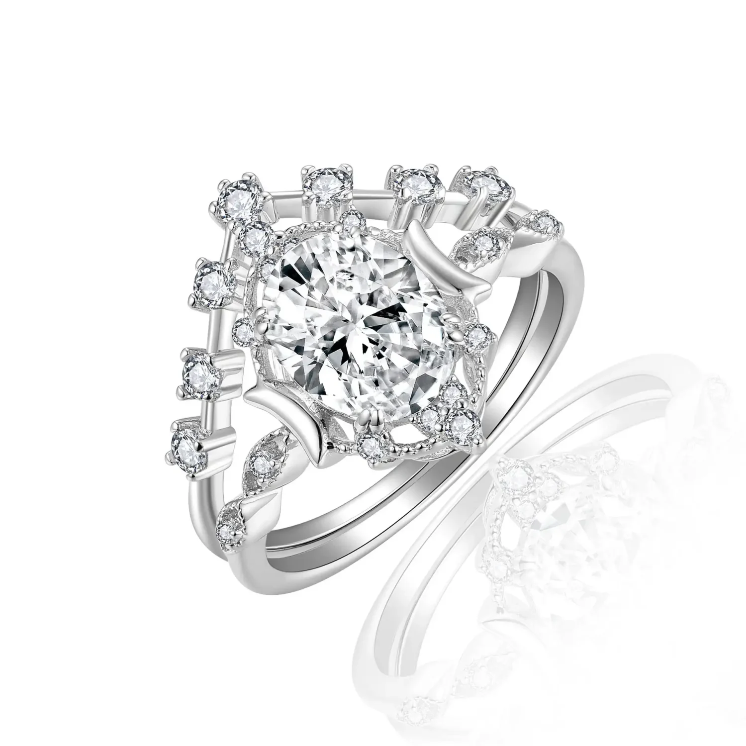2 Carat S925 Sterling Silver Oval Moissanite Rings Set