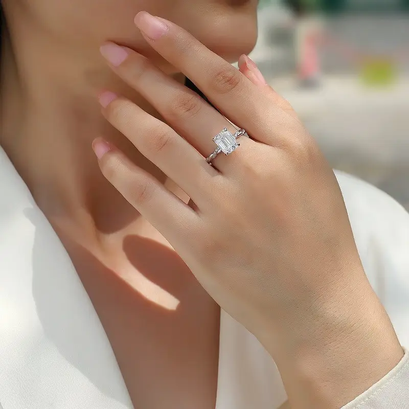 Alternative view of 3ct S925 Sterling Silver Twisted Moissanite Emerald Cut Ring