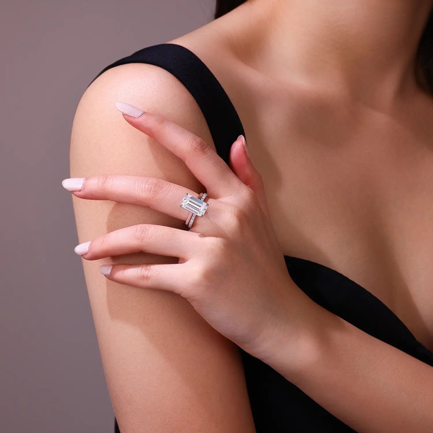 Alternative view of 5ct Sterling Silver Emerald Cut Moissanite Engagement Ring Set