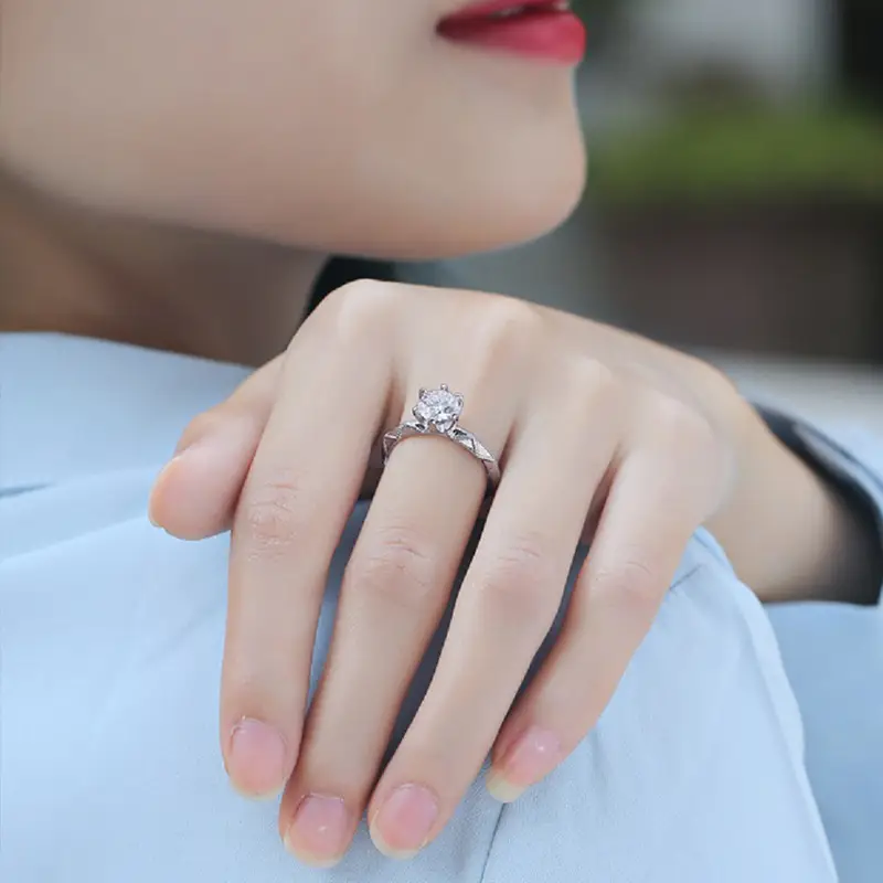 Alternative view of 6-claw S925 Sterling Silver 0.5-3 Carat Moissanite Solitaire Ring