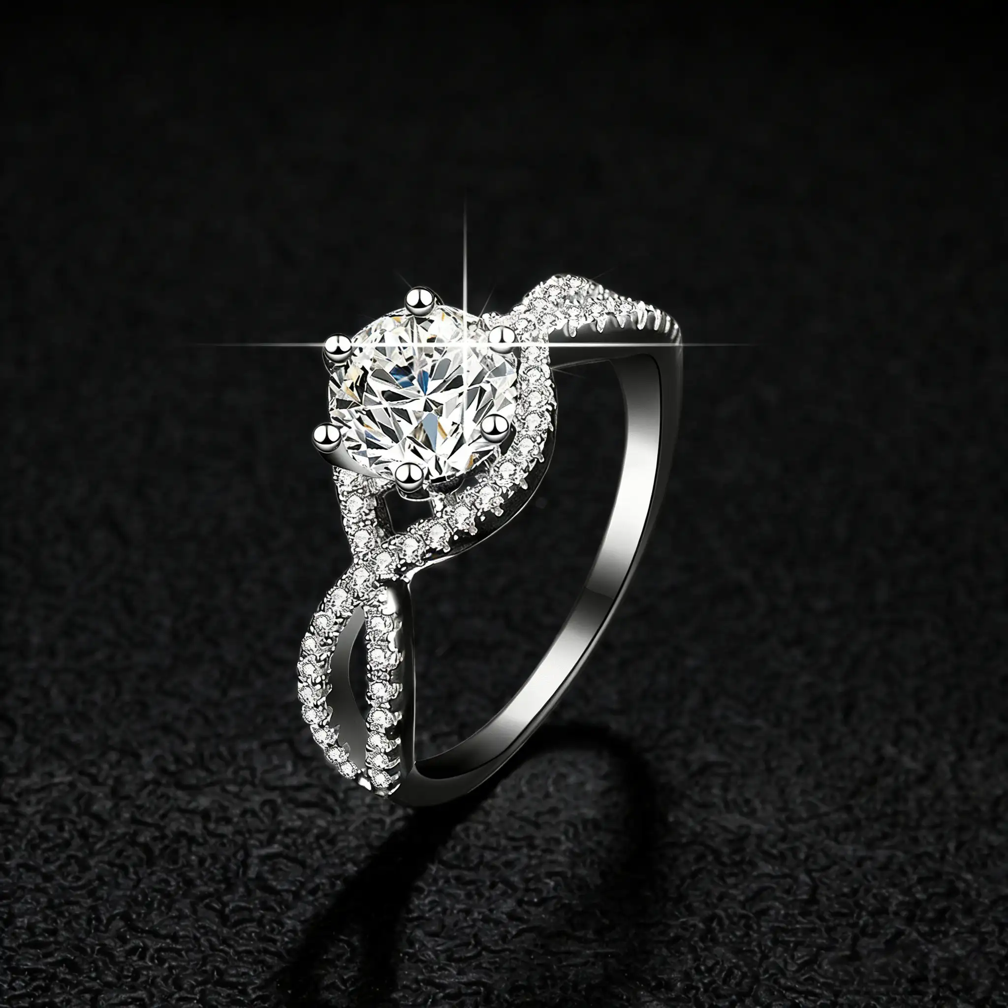 6-claw S925 Sterling Silver Twisted Moissanite Engagement Ring - Image 3