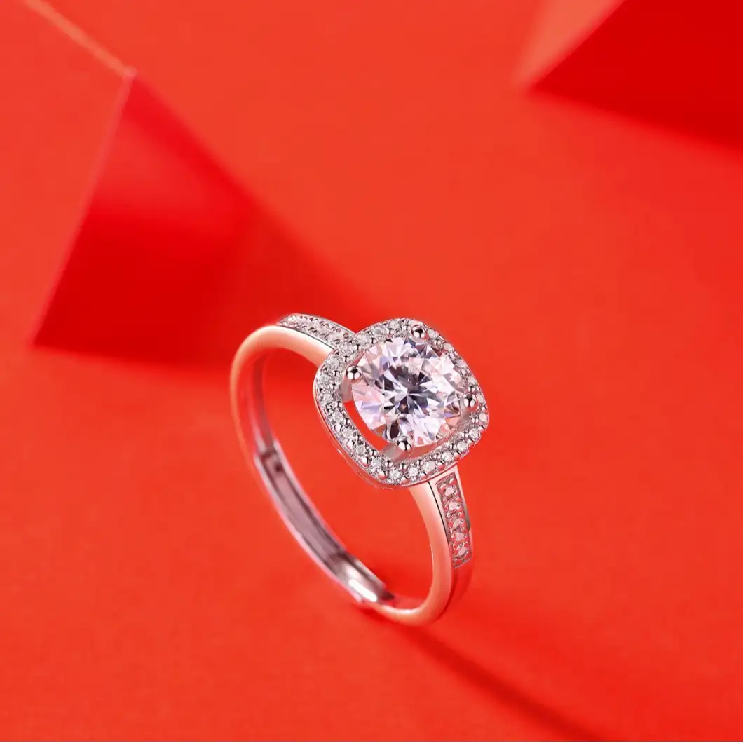 Adjustable Square Halo Moissanite Engagement Rings for Women - Image 3
