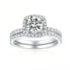 Halo S925 Sterling Silver Moissanite Rings Engagement Set