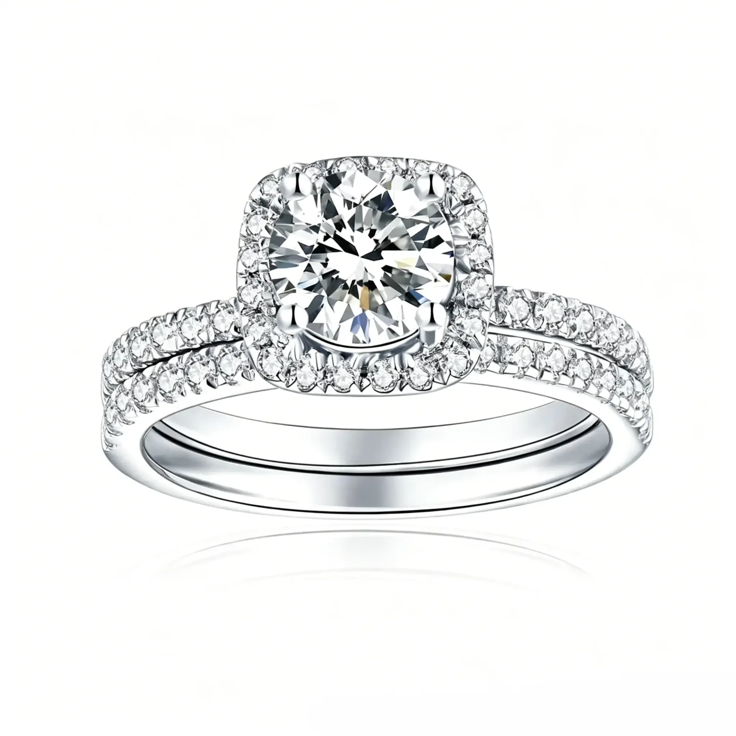 Halo S925 Sterling Silver Moissanite Rings Engagement Set