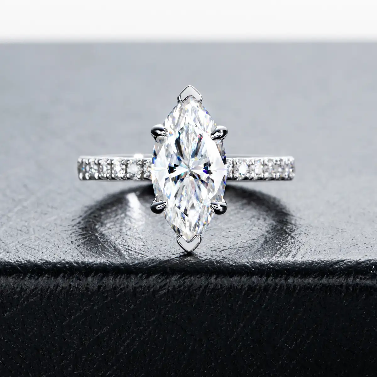 Luxury S925 Sterling Silver Marquise Shaped 3 Carat Moissanite Ring - Image 4