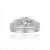 Luxury Three Stone Silver Moissanite Ring Set for Women