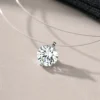 Minimalist Invisible Fishing Line Silver Solitaire Moissanite Necklace