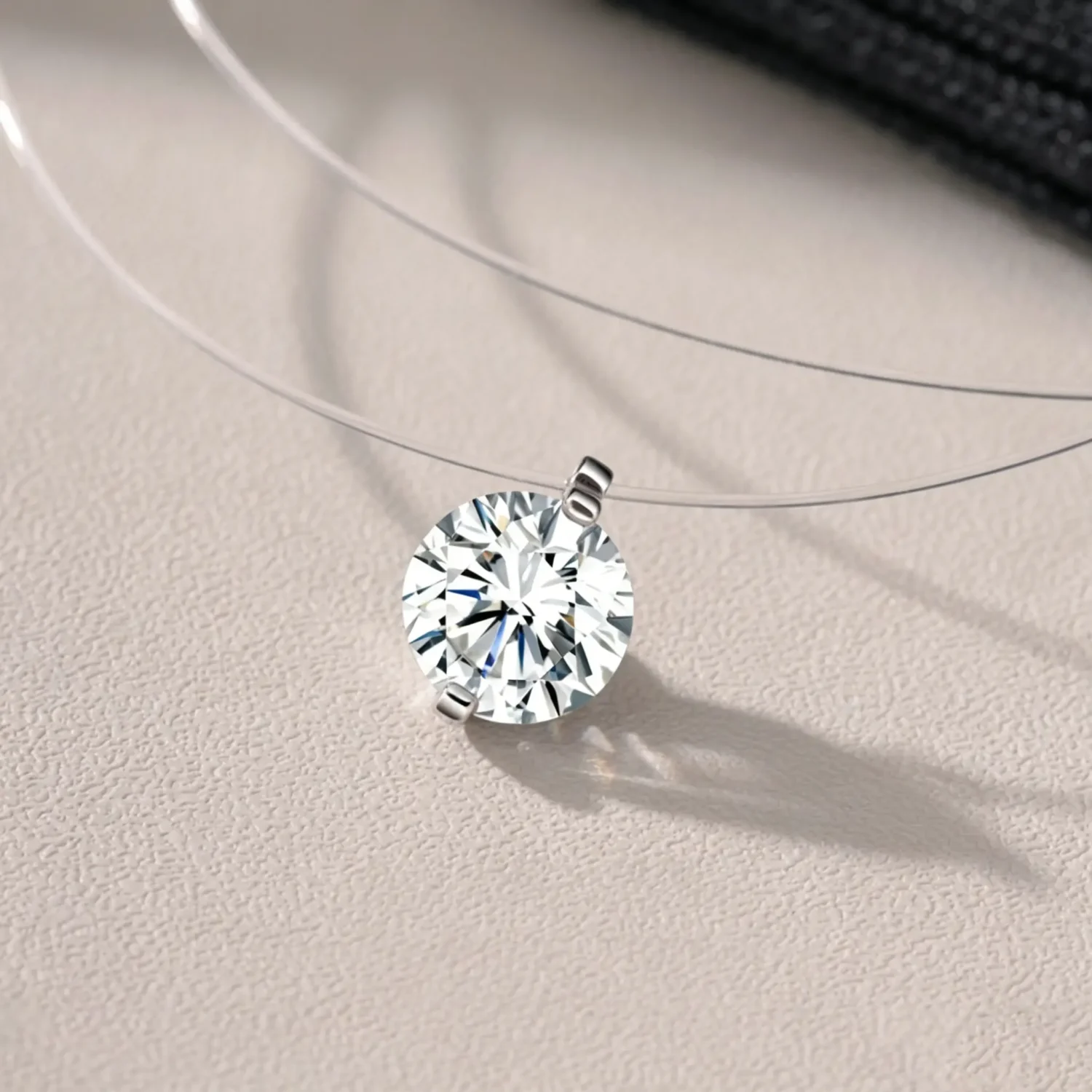 Minimalist Invisible Fishing Line Silver Solitaire Moissanite Necklace