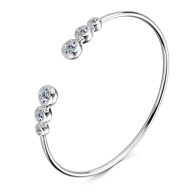 Minimalist Silver Moissanite Bangle Bracelet for Women