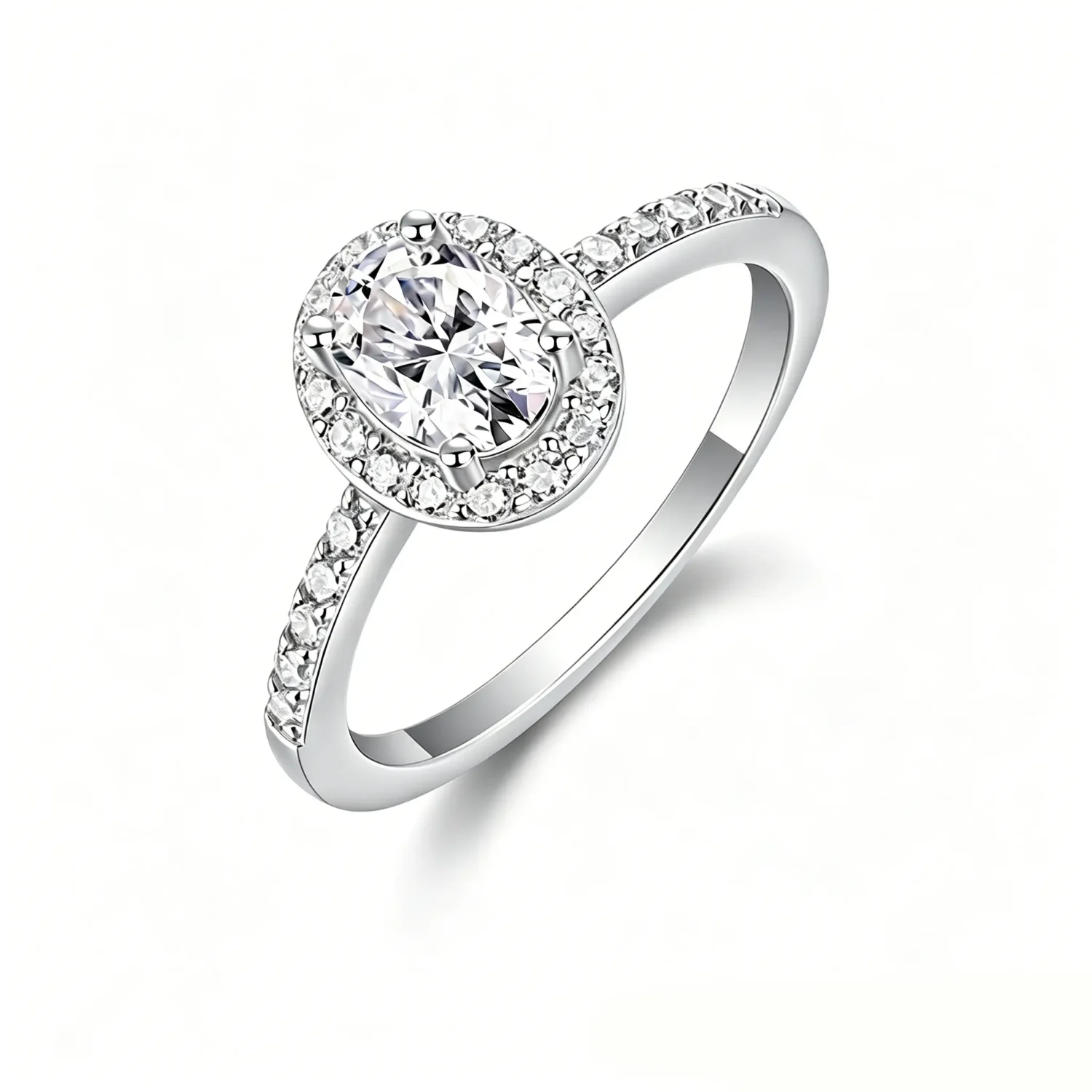 S925 Sterling Silver Halo 1 Carat Oval Moissanite Ring