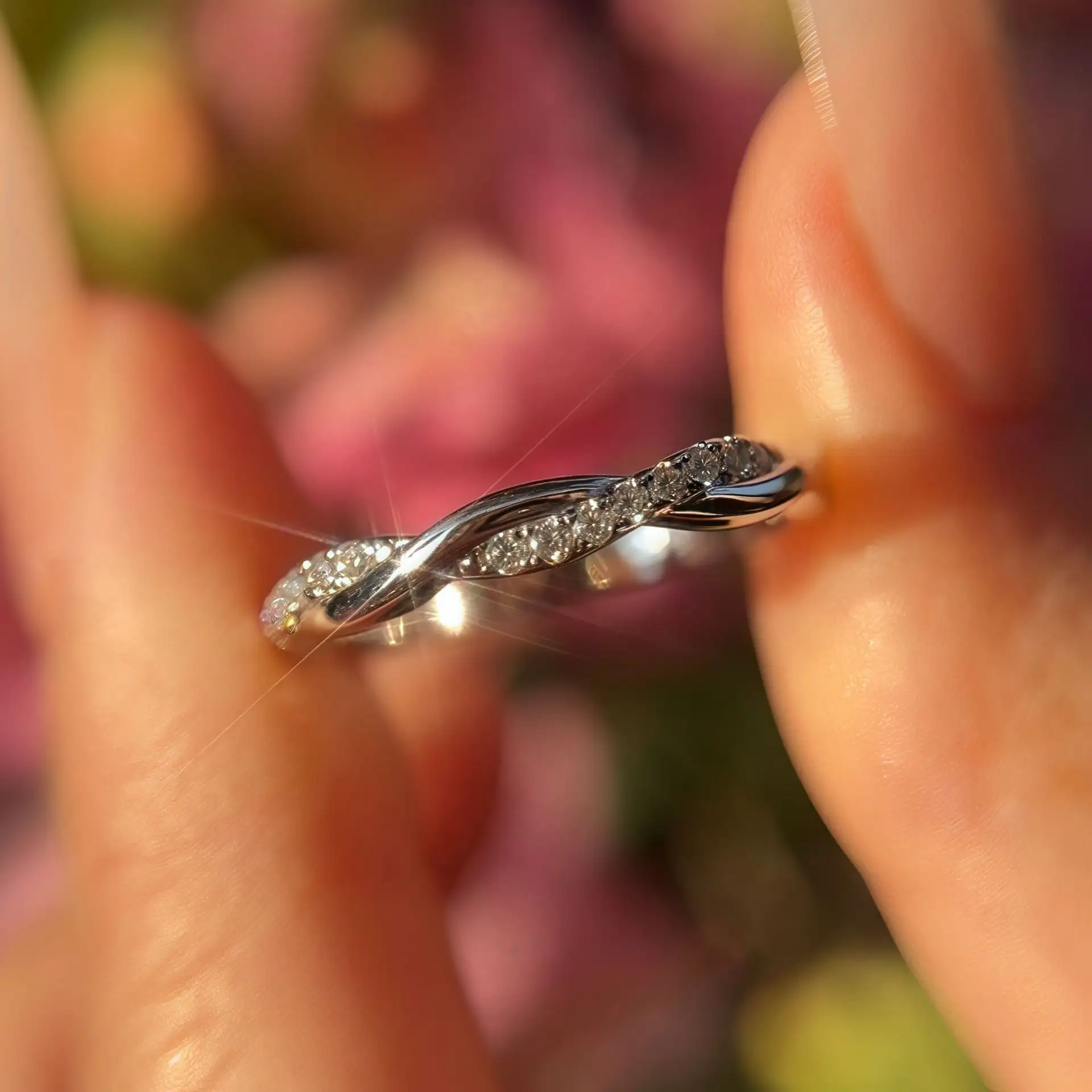 S925 Sterling Silver Twist Princess Cut Moissanite Ring Set - Image 4