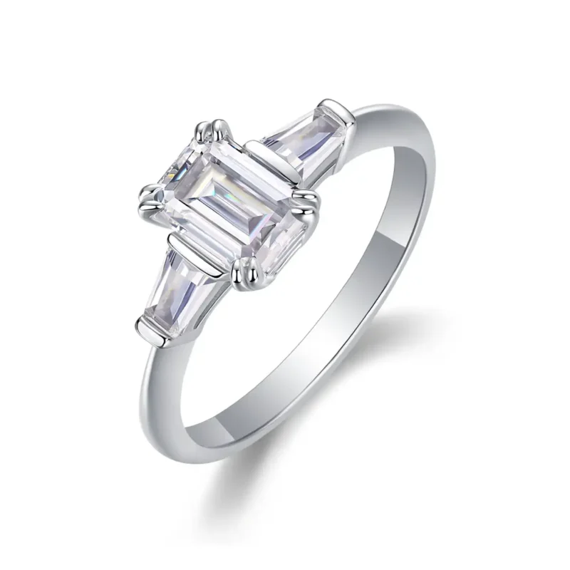 Vintage S925 Sterling Silver Emerald Cut Moissanite Ring